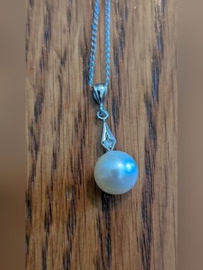 14k Classic White Pearl Pendant Necklace White Gold